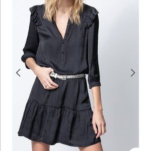 Zadig&Voltaire women’s short black dress, Japanese satin, long sleeves